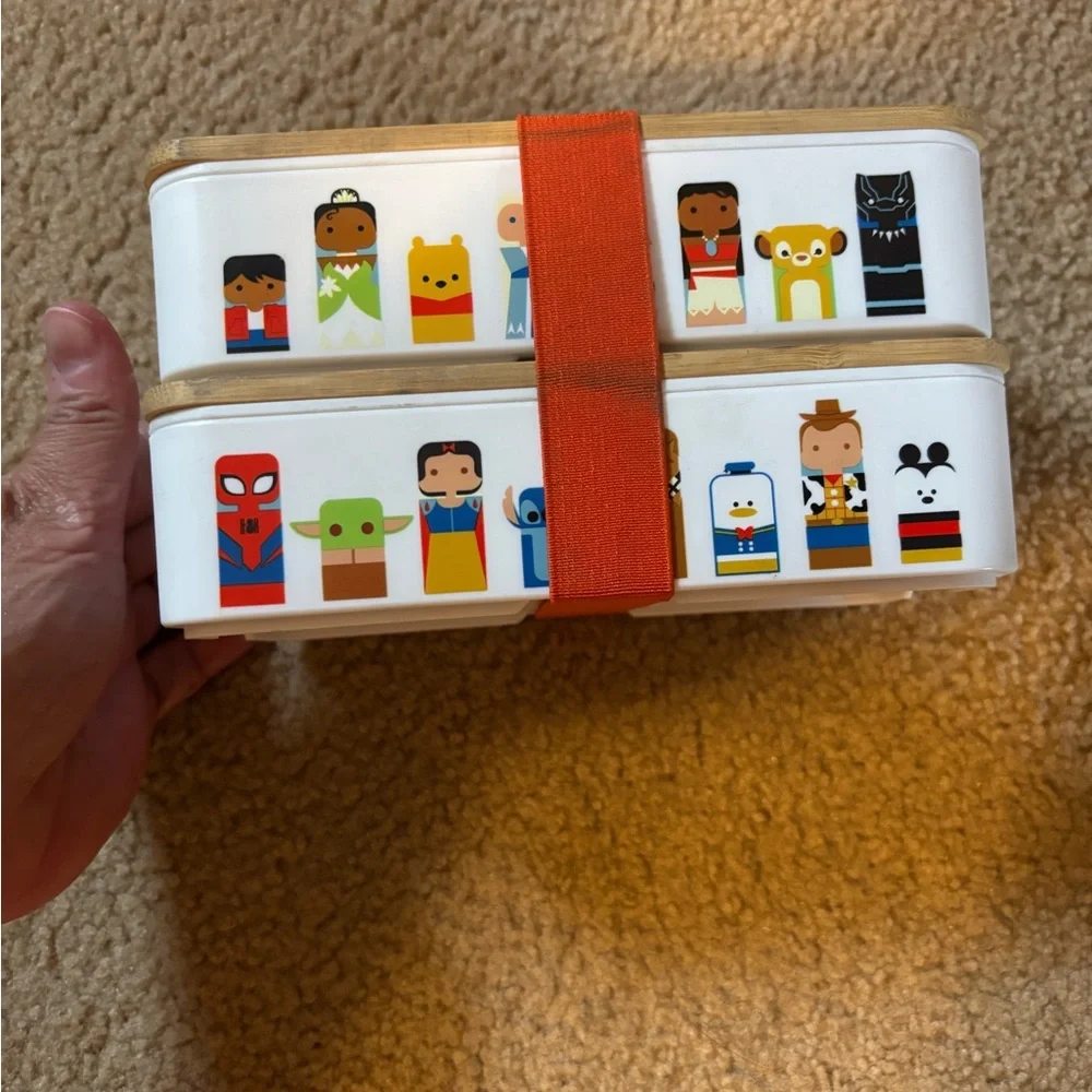 Cute Disney Character Bento Storage Box with Orange Strap